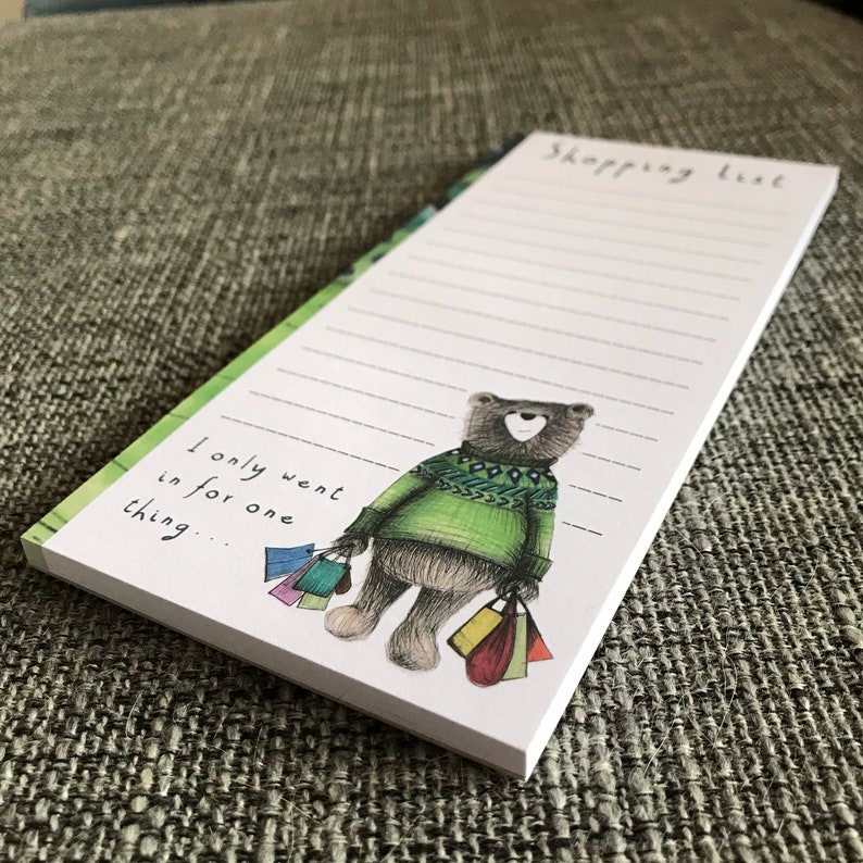 SHOPPING BEAR LIST Pad notepad notes Catherine Redgate stationery organise block bujo organiser diary to do home wish note teddy cute bag image 1