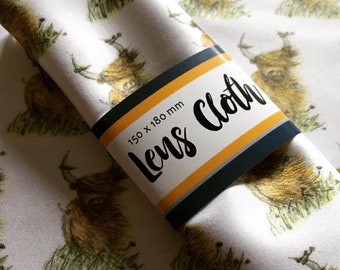 Heelan Coo Lens / Screen wipe CLOTH spectacles glasses indie Catherine Redgate  sunglasses iPad laptop Highland cow camera clean animal cute