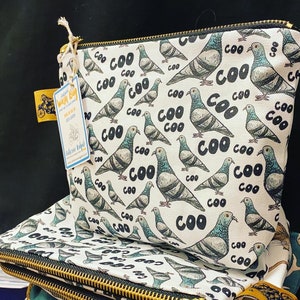 PIGEON WASH BAG 100% cotton Catherine Redgate homeware gift scottish pencil case make up pouch travel bag bird british rodent birds coo fun