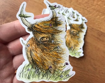 HEELAN COO Sticker - illustration catherine redgate paper bujo stationery stickers scottish highland cow scotland fun windy hairy cute