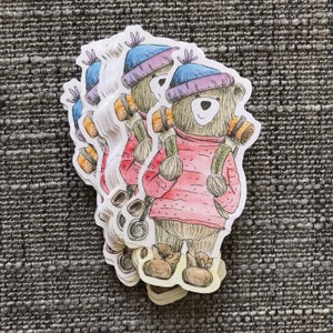 HIKER BEAR 10cm large Sticker illustration catherine redgate paper bujo stationery stickers cute positivity positive teddy walk hike outdoor
