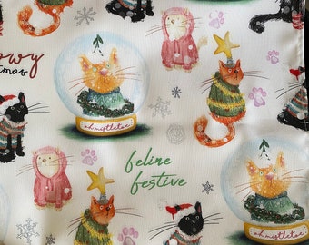 CHRISTMAS CATS illustrated Tea TOWEL 100% cotton hanging loop Catherine Redgate kitchenware homeware gift cute animal happy xmas cat jumper