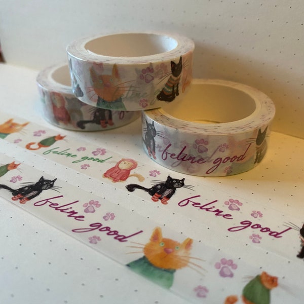 FELINE good CAT WASHI tape craft scrapbook stationery paper cute illustrated animal Catherine Redgate bujo cats jumper fun happy positive
