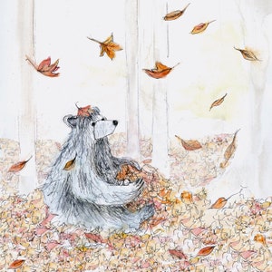 Natuurlijke bladbeergroet illustratie kunstkaart - blanco binnenkant - door Catherine Redgate bos herfst medeleven beterschap schattig grillig