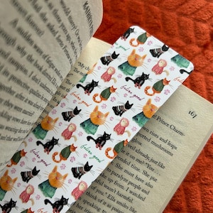 CATS in JUMPERS BOOKMARK Catherine Redgate illustration gift cottage core cosy art read reading book marker cat cute knit jumper feline