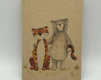 Bear & Tiger A6 ECO Jotter Artist Sketchpad Notebook plain inside Catherine Redgate notes notepad pad teddy animal couple love friends cute