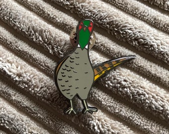 PHEASANT windswept hard enamel pin badge - by Catherine Redgate - Scottish game bird fun humour windy under the weather