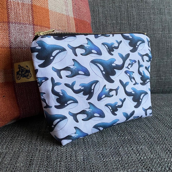 ORCA whale WASH BAG 100% cotton Catherine Redgate homeware gift scottish pencil case make up pouch travel toiletry bag killer nature animal