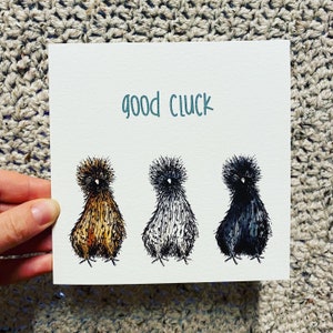 Carte de voeux de poulet Silkie BONNE COACHIE - vierge à l'intérieur de Catherine Redgate, célébration de jeu de mots amusante bonne chance, nouvel emploi, souhait d'oiseau de ferme
