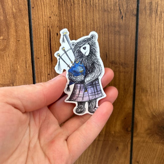 SCOTTISH BAGPIPE BEAR Sticker Illustration Catherine Redgate