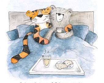 I love you beary much Valentine’s Day Greeting Card - blank inside - couple anniversary illustration bear tiger cute whimsical bed breakfast