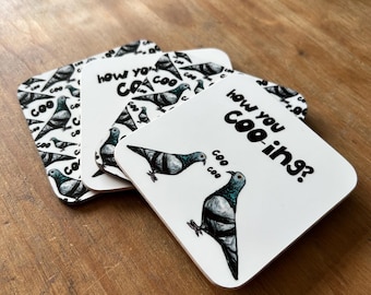How You Cooing PIGEON COASTER Catherine Redgate homeware kitchen new home house british bird rodent sky rat illustrated quirky cute doing