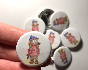 HIKER BEAR - 32mm button badge illustration Catherine Redgate pun walker wild positivity pin back walking backpack outdoor teddy adventure