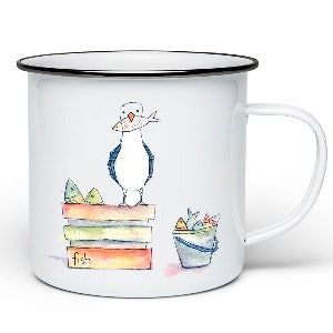 Cheeky SEAGULL ENAMEL mug - illustrated adventure sole camper hiker camping walking hiking - by Catherine Redgate - Mine Mine Mine Scottish