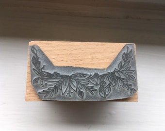 Floral botanical leafy border stamp - 2" or 3” wooden rubber stamper- by Catherine Redgate - scrapbooking craft Leaf Flower