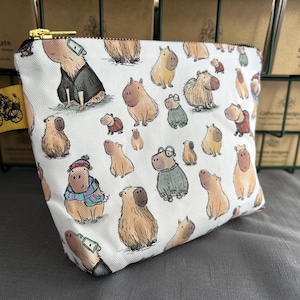 CAPYBARA WASH BAG 100% cotton Catherine Redgate homeware gift scottish pencil case make up pouch travel bag toiletry cute animal purse