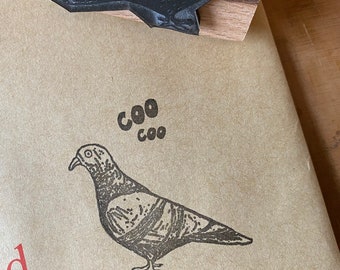 PIGEON coo coo wooden rubber stamper 2" Catherine Redgate bird british fun stamping scrapbooking craft print stamp pest rodent gull animal