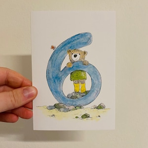 Sixième carte de voeux d'ours d'anniversaire - vierge à l'intérieur de Catherine Redgate aventure anniversaire spécial anniversaire ours en peluche enfant enfants anniversaire 6 6 6