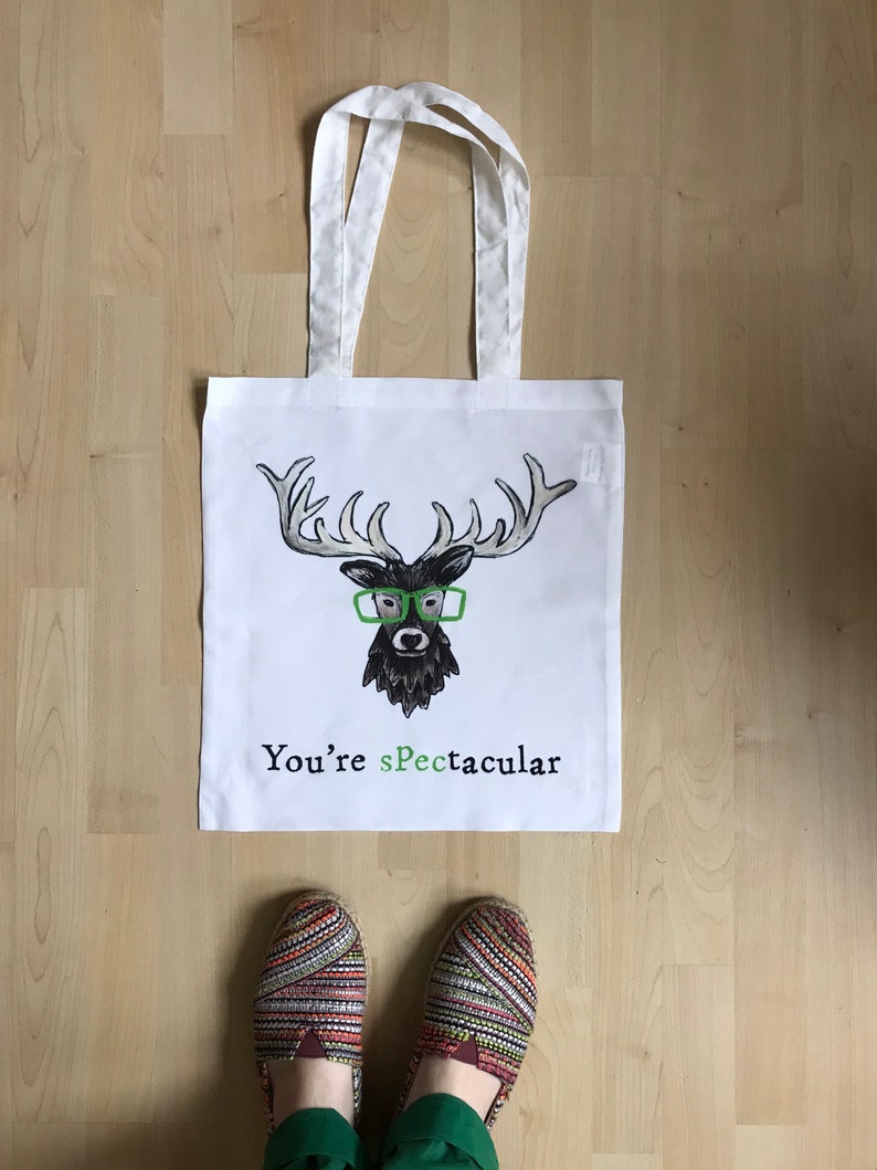 Youre spectacular STAG HEAD TOTE bag shop cute shopper shoulder Scottish support humour fun white Catherine Redgate image 4