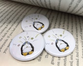 Reading Penguin - 32mm button badge - illustrated cute book storybook read magic stars story -  by Catherine Redgate