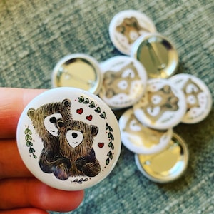 BEAR HUGS button badge - illustrated cute Catherine Redgate happy positive illustration mental health positivity bears valentines hug teddy