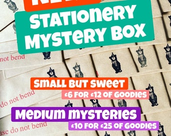 Stationery MYSTERY BOX Lucky Dip Goody Bag Catherine Redgate animal bear spirit gift sale discounted offer seconds washi notepad stickers