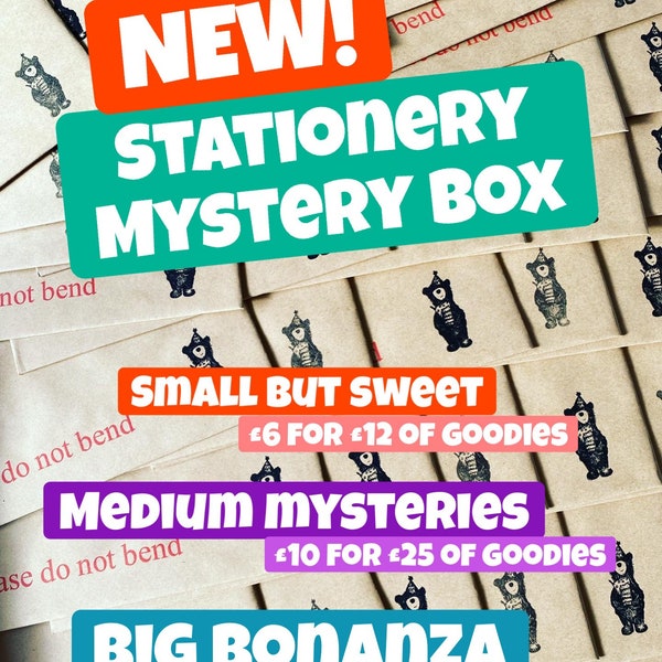 Stationery MYSTERY BOX Lucky Dip Goody Bag Catherine Redgate animal bear spirit gift sale discounted offer seconds washi notepad stickers