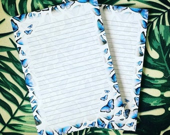 BUTTERFLY A5 Writing Pad notepad notes Catherine Redgate stationery organise paper bujo office FLUTTERBY to do list letter write penpal blue