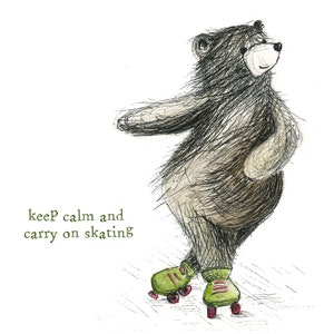Roller Derby SKATING BEAR Keep Calm Carte de voeux vierge à l'intérieur de Catherine Redgate skate positivité santé mentale heureuse rétablissement rapide