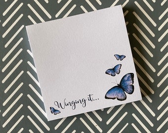 BLUE BUTTERFLY Memo Pad notepad notes Catherine Redgate stationery organise block bujo organiser fun desk office cute pad to do Winging It