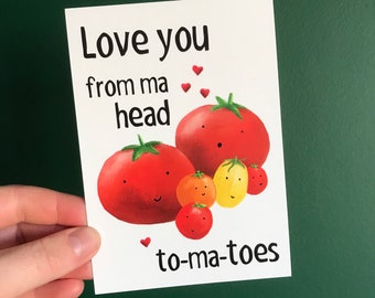 TOMATOES postcard Catherine Redgate Scottish Scotland funny garden gardener grow outdoor farmer food vegan love positivity valentine pun