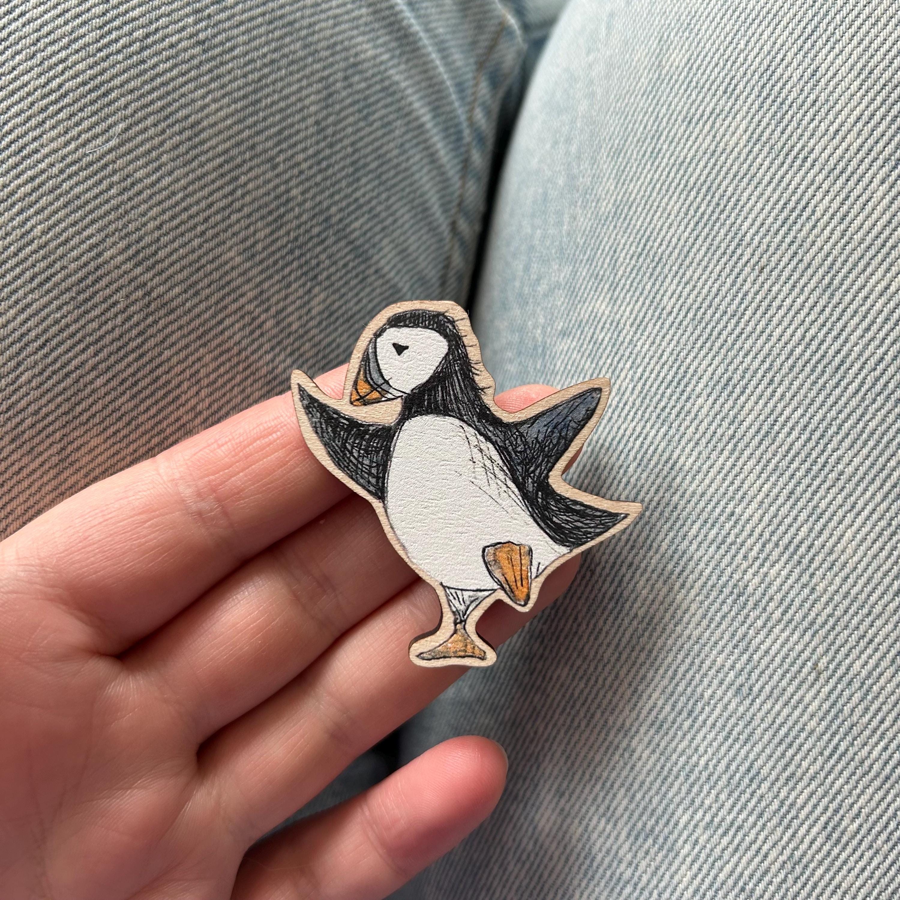 Dancing PUFFIN Wooden MAGNET Catherine Redgate Wood Cute Cosy Art