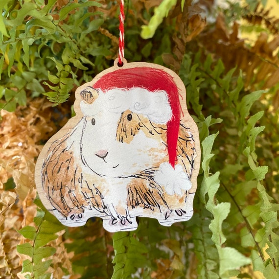 Christmas GUINEA PIG WOODEN Xmas Decoration Catherine Redgate