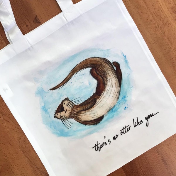 OTTERLY AWESOME TOTE bolso de hombro - comprador de la tienda escocesa Catherine redgate ilustración reutilización positiva positividad de San Valentín nutria lindo amor