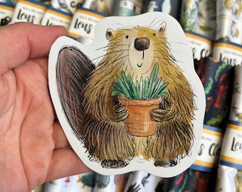 Pegatina de PLANTA CASTOR, ilustración de Catherine Redgate, papel, bujo, papelería, pegatinas, aventura, patín, calcomanía, estilo campestre, acogedor, arte animal