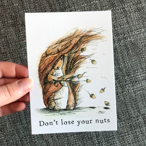 Don’t Lose your Nuts EICHHÖRNCHEN Postkarte Catherine Redgate Brief Karte Vatertag Positivität Wortspiel mentale Gesundheit glücklich Humor niedlich Schotte