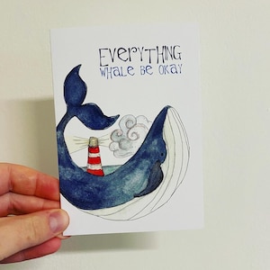 Carte de voeux A6 WHALE BE OKAY - vierge à l'intérieur de Catherine Redgate aventure animal mer nautique lettre positive cartes postales mammifère océanique