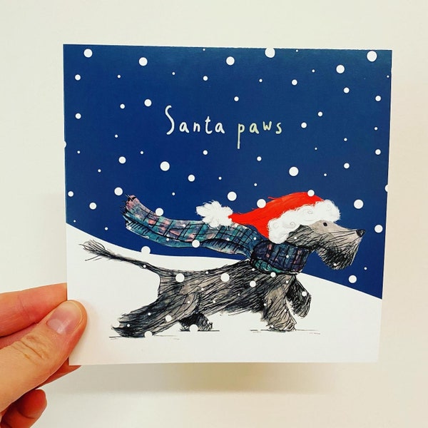 Santa Paws SCOTTIE illustrated dog Card blank Catherine Redgate humour fun whimsical quirky cute xmas santa hat festive dog terrier cards