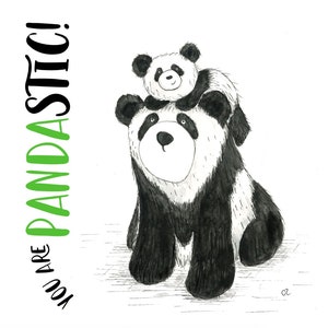 Biglietto d'auguri PANDASTIC panda vuoto all'interno Catherine Redgate Scozia scozzese carino divertente umorismo umoristico fauna selvatica zoo messaggio positivo