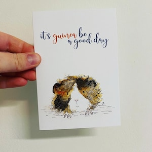 GUINEA PIG A6 Greeting Card - blank inside Catherine Redgate adventure pet pun animal hamster cute positive good day guineas piggies happy