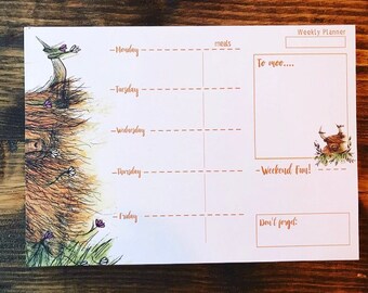 HEELAN COO Weekly Planner notepad notes Catherine Redgate stationery tear off block bujo organiser diary A4 list highland cow desk pad happy