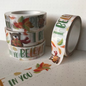 BELEAF in jou BEER WASHI-tape ambachtelijk plakboek briefpapier papier schattig illustreren Catherine Redgate bujo dagboek blij teddy herfstblad