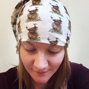 Highland Cow Scottish headwear outdoor, hat hairband headband headgear biking hiking Catherine Redgate Heelan Coo recycled eco plastic dog