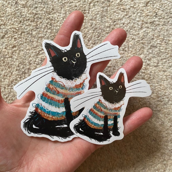 JUMPER CAT Sticker - illustration catherine redgate paper bujo stationery stickers cute black cat cats indie cottagecore meow whiskers dark