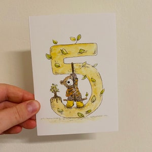 Cinquième carte de voeux d'ours d'anniversaire - vierge à l'intérieur de l'aventure Catherine Redgate, jour de naissance spécial ours en peluche, anniversaire des enfants, 5 et 5 cinq