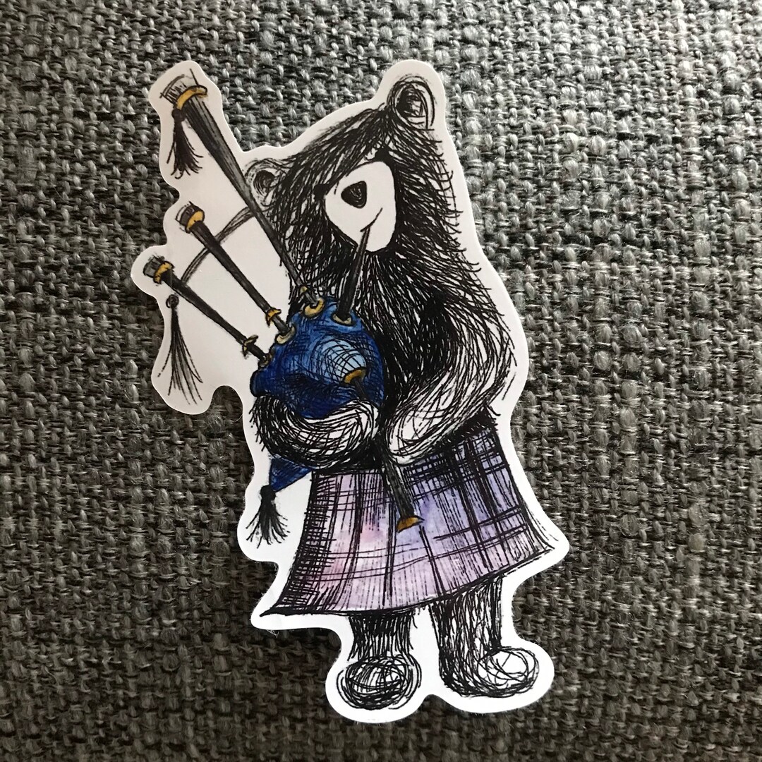 SCOTTISH BAGPIPE BEAR Sticker Illustration Catherine Redgate Etsy