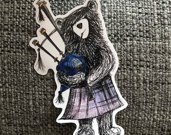 SCOTTISH BAGPIPE BEAR Sticker - illustration catherine redgate paper bujo stationery stickers scotland fun teddy cute music kilt humour scot