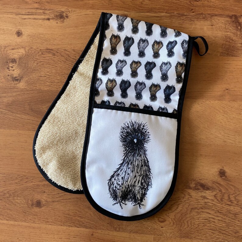 SILKIE chicken Double OVEN GLOVES cotton hanging loop Catherine Redgate kitchenware homeware gift home new house chef British uk cook hen image 6