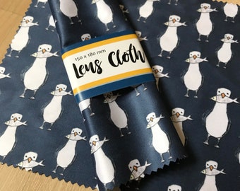 CHEEKY SEAGULL Lens / Screen wipe CLOTH - spectacles glasses indie Catherine Redgate sunglasses iPad laptop camera scottish bird fish sea