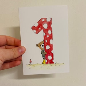 FIRST BIRTHDAY BEAR Greeting Card - blank inside Catherine Redgate adventure special birth day 1st one 1 teddy bears child kids celebration